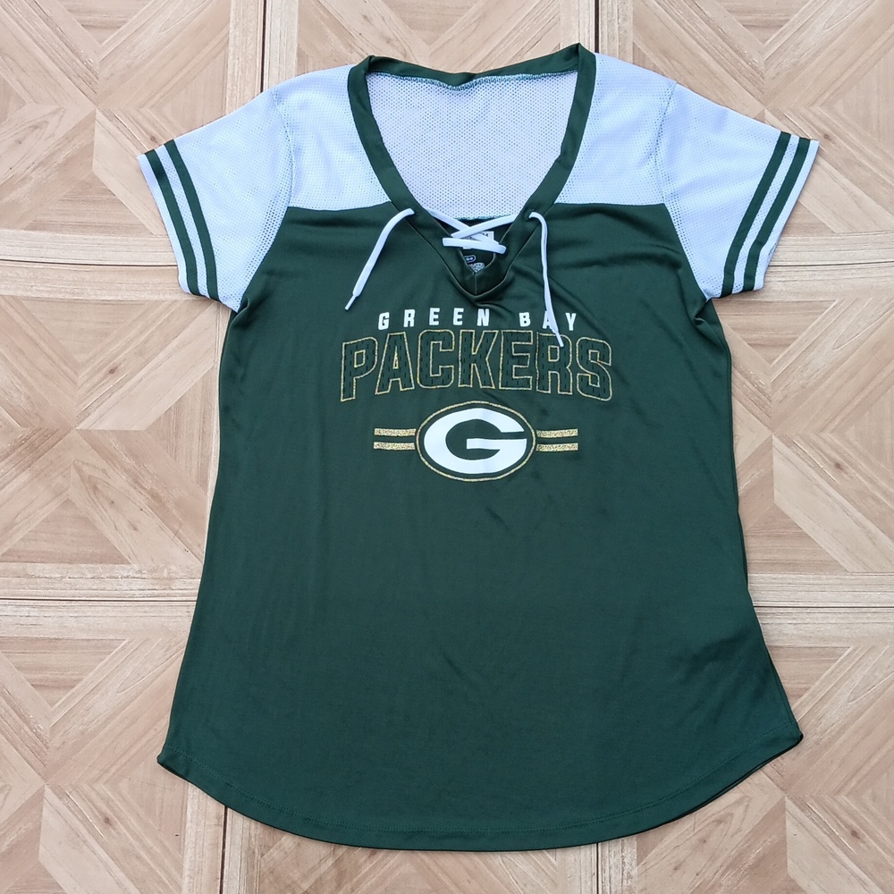 Green Bay Packers NFL team logo blitz and glam tie up short sleeve jersey size L
